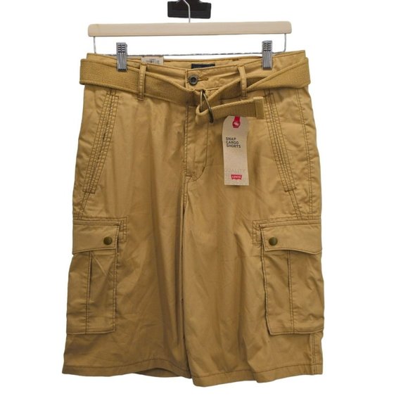 Levis Shorts Belted Mens‎ 29 Brown Snap Button Cargo Pockets Utility Outdoor 12"